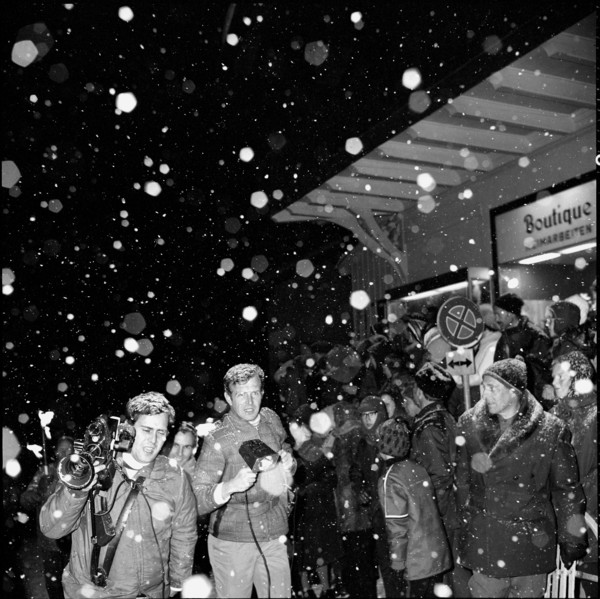 Celebration for downhill world champion Annerösli Zryd, Adelboden 1970.