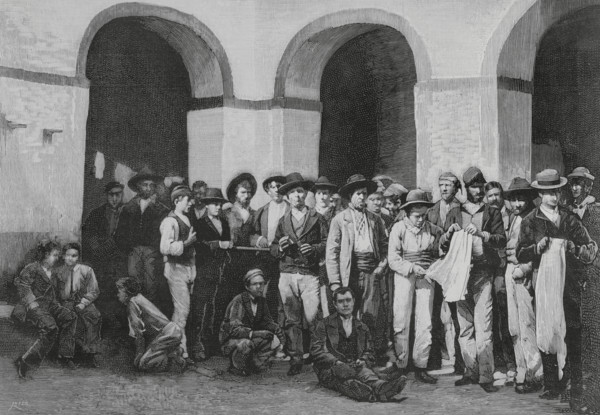 Jerez de la Frontera, province of Cadiz, Andalusia, Spain. Jerez jail. Group of prisoners accused