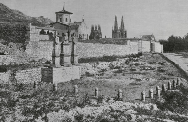 Burgos, Spain. Solar del Cid. Monument built in 1784 by Jose Cortes, which marks the place where,
