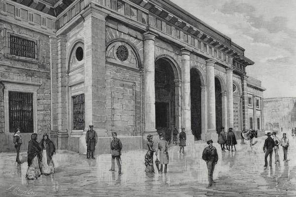 Cadiz, Andalusia, Spain. Facade of the Provincial Jail. Drawing by Juan Comba. Engraving by Rico.