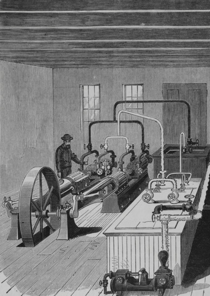 Application of cold to industry. Raoul Pictect system. Interior of an ice factory, capable of