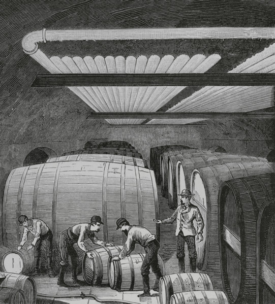 Application of cold to industry. Raoul Pictect system. Interior view of a large beer factory.