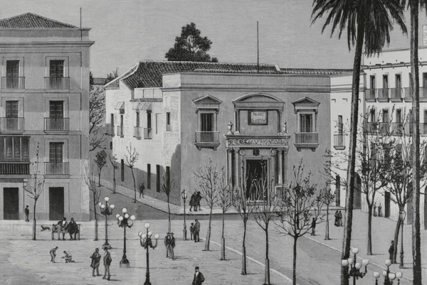 Jerez de la Frontera, Andalusia, Spain. Exterior view of the former Courthouse building. Engraving.
