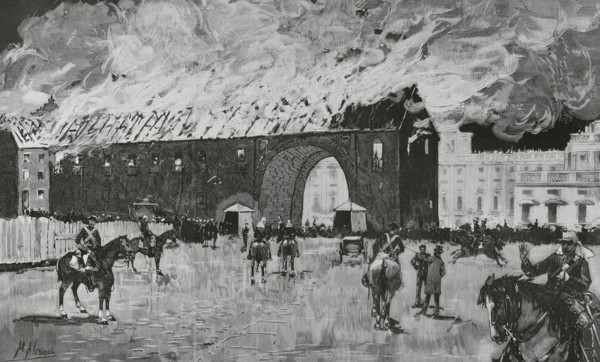 History of Spain. Fire of the Royal Armoury of Madrid (Real Armeria de Madrid) in the early hours