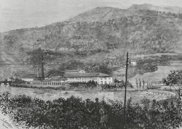 History of Spain. Tolosa, Basque Country. Exterior view of the paper mill ""La Guadalupe"", next to