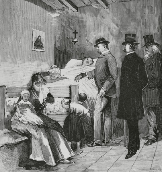 Italy. Naples. Cholera. Visit of King Humbert I of Savoy (1844-1900) to the sick of the Arrabal.