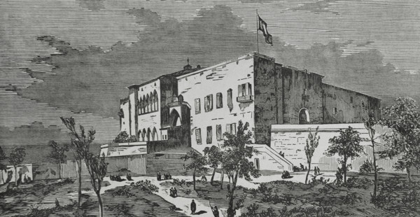 Palma, Mallorca, Balearic Islands, Spain. View of the Alcazar. Engraving. Cronica General de