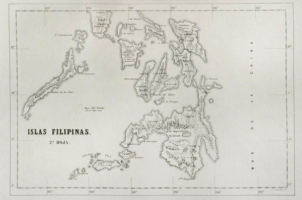 Map of the Philippine islands (Spanish colonial period). Mindanao Island, Visayan Islands and Letye