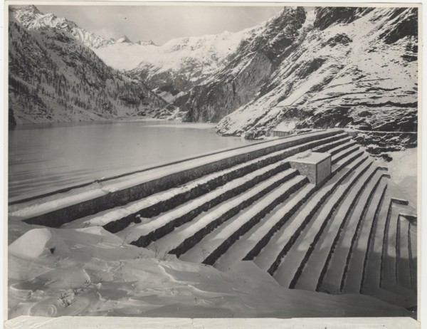 Lake Fregabolgia the building of the dam. Carona, Italy