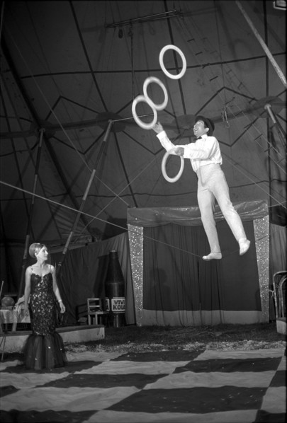 Circus Royal; juggler on high wire 1966.