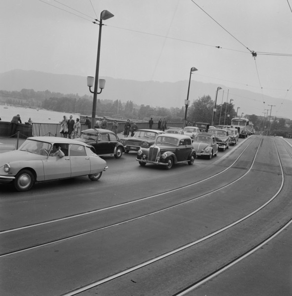 Traffic at Whitsun in Zurich, 1961.