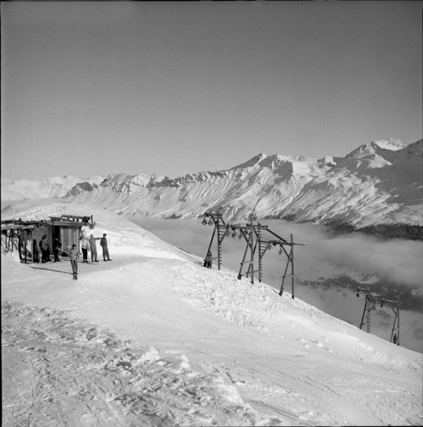 Ski lift near Lenzerheide; 1950.