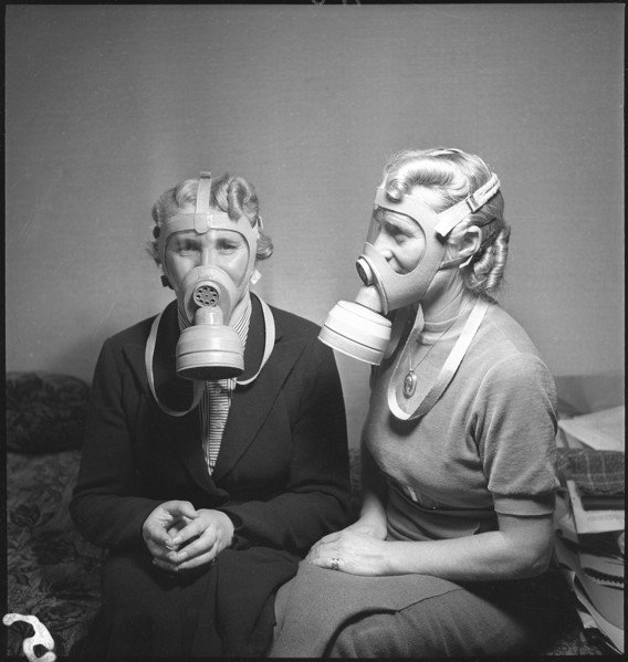 Women with Swiss Gas Masks, 1938.