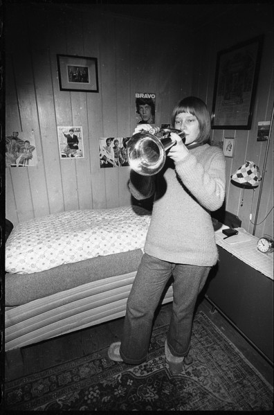Girl playing the trumpet, 1970.