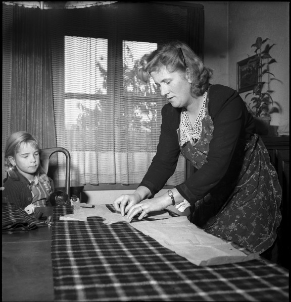 Woman making a dress, Basel 1949.