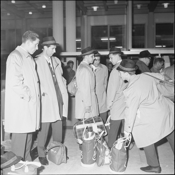 Football WC 1962: Swiss national team departing for Chile.