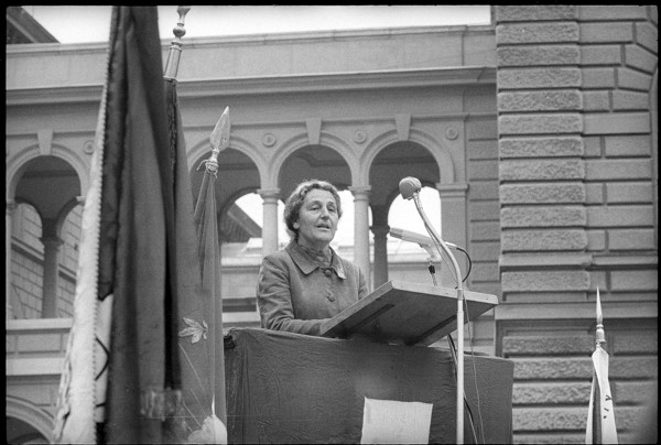 Leni Grob speaking at May Day rallies in Berne 1971.
