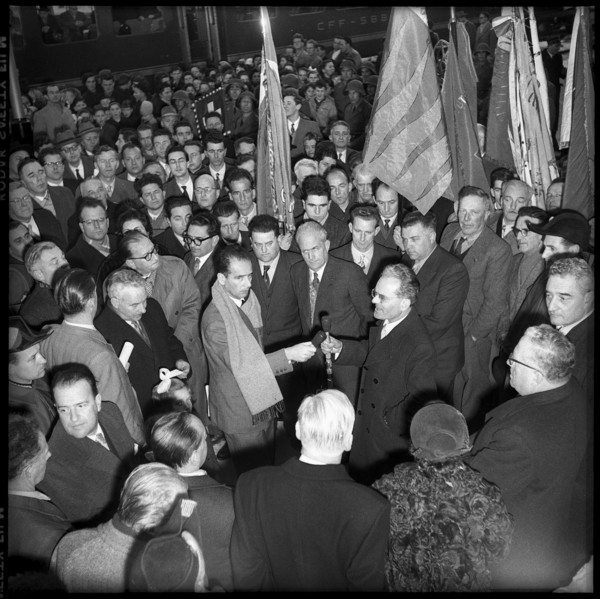 Federal councillor Giuseppe Lepori in Ticino, one day after his election; 1954.