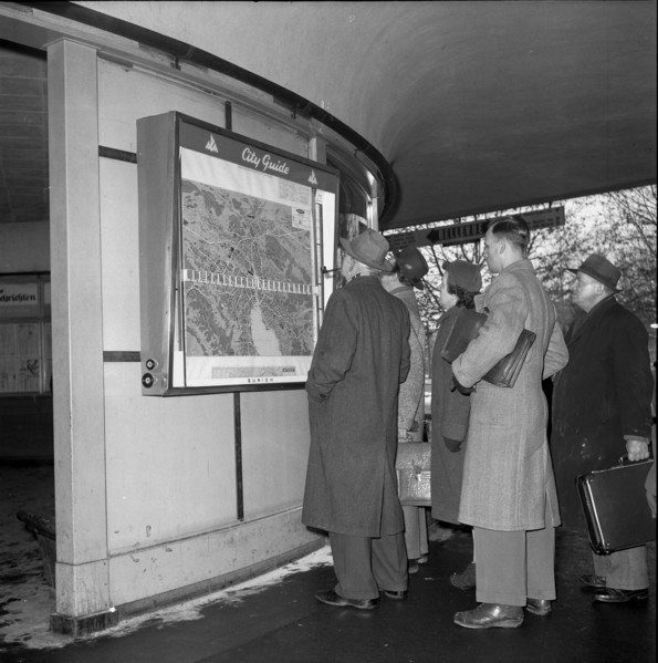 City guide in Zurich, city map, 1954.