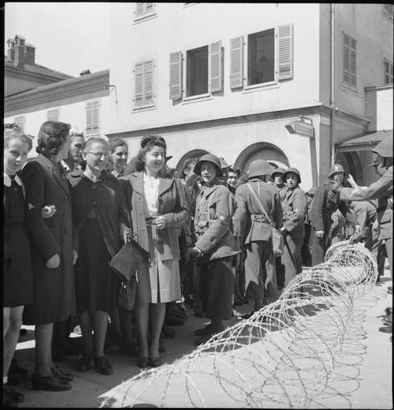 Swiss border in Chiasso, end of war, 1945.