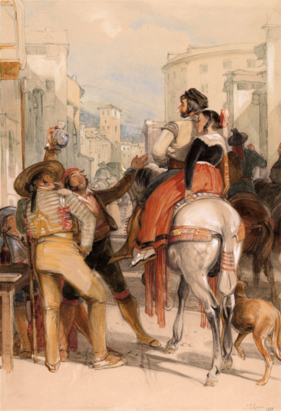 A street scene in Granada on the day of the bullfight