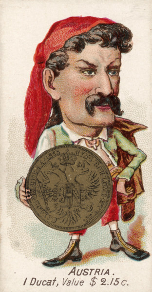 Coins from various countries with symbolic people