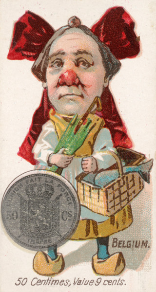 Coins from various countries with symbolic people