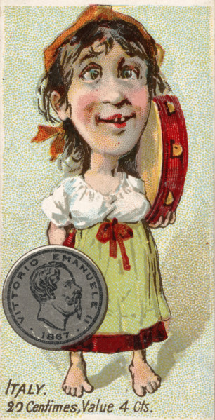 Coins from various countries with symbolic people