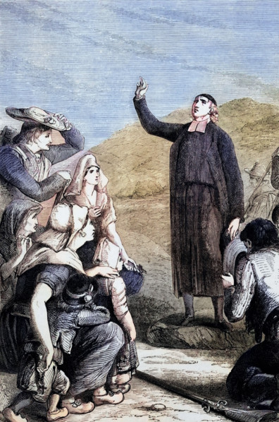 An exiled priest teaches in fields in the Gironde. part of the Aquitaine region in southwest France