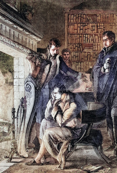 Napoleon Bonaparte at Fountainbleau before his abdication after the Treaty of Fontainebleau and his