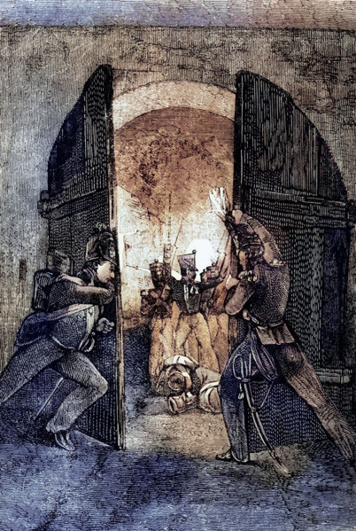 An attack on Chateau D'hougoumon. a large farmhouse at the foot of a steep slope near the Nivelles