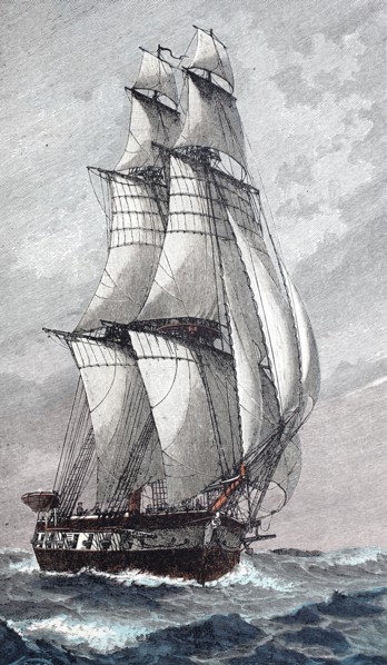 Sailing ship at full speed.