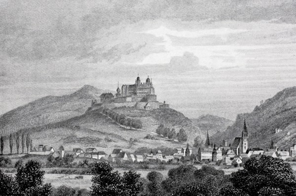 Plassenburg Castle and the town of Kulmbach in the Middle Ages.