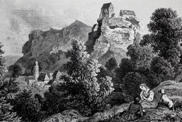 Pottenstein Castle in Franconian Switzerland in the Middle Ages.