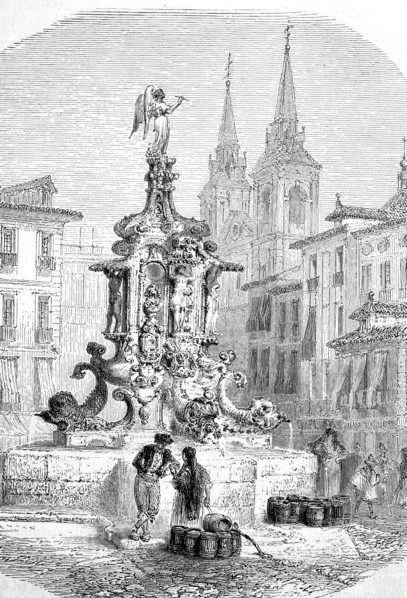 Fountain on Antonio Martin Square in Madrid.