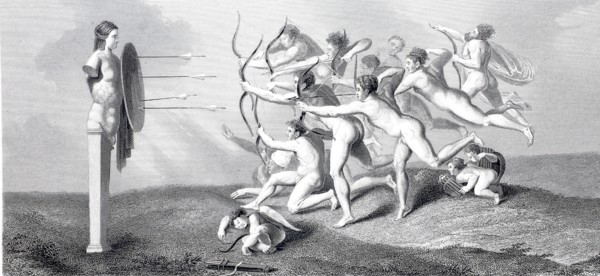 Archers shooting at a herm.