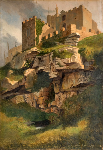 Ruins and rocky landscape on the coast of Marazion