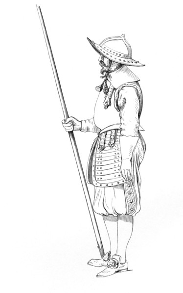 A lancer from the time of Chromwell. from the book The British Army. 1868. Historical. digitally