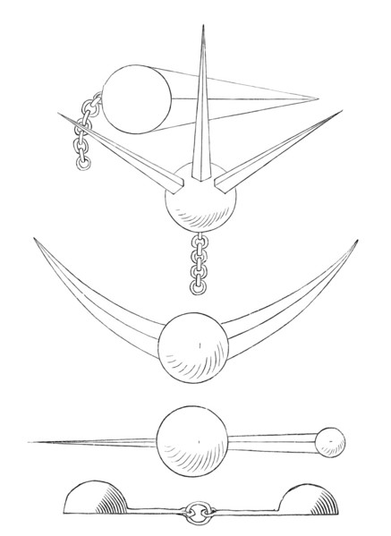 Pole and chain shot in naval warfare in the 17th century. from the book The British Army. 1868.
