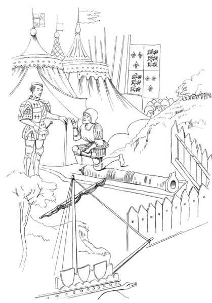 Illustration of a chamber being inserted into the breech of a cannon. from a 15th-century