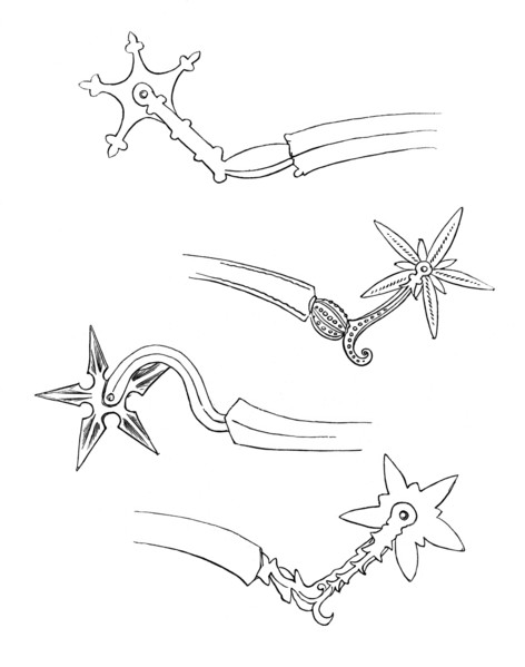 Various spurs from around 1600. from the book The British Army. 1868. Historical. digitally