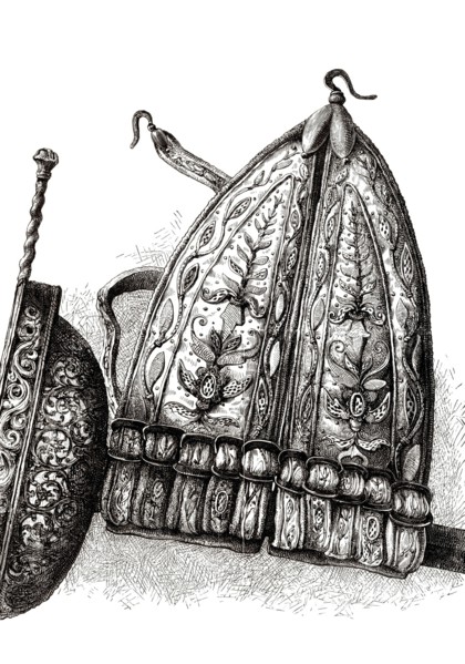 An Elizabethan sword belt for a rapier. known as a carriage or frog. from the book The British Army