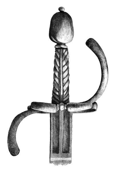 Dutch musketeer sword from the 17th century. from the book The British Army. 1868. Historical.