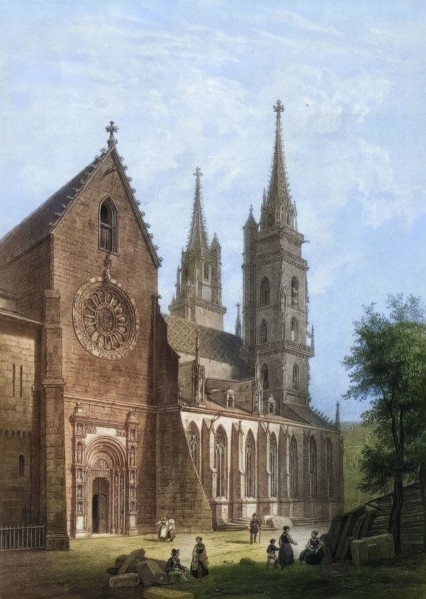 The Minster of Basel. around 1890. Switzerland. Historical. digitally restored reproduction from a