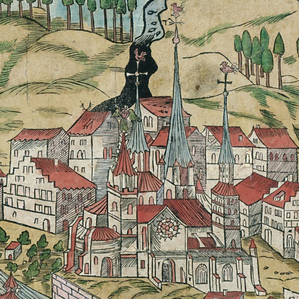 The Minster of Basel. around 1690. Switzerland. Historical. digitally restored reproduction from a