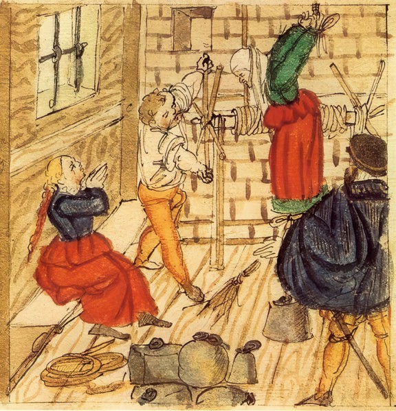 Torture of the wife and daughter of a wagon driver in Mellingen. 1577. historical. digitally