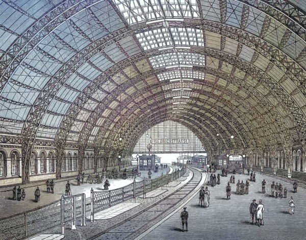The hall of the Friedrichstraße station. Berlin. around 1895. Germany. digitally restored
