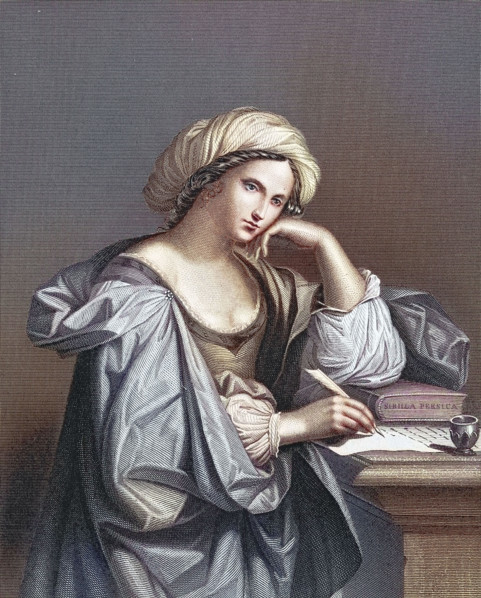 Sybilla persica. Persian Sibyl. one of the ten Sibyls. pensive woman writing a letter. after a