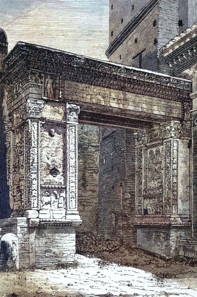Triumphal Arch of Septimius Severus. Rome. Italy. digitally restored reproduction of an ancient