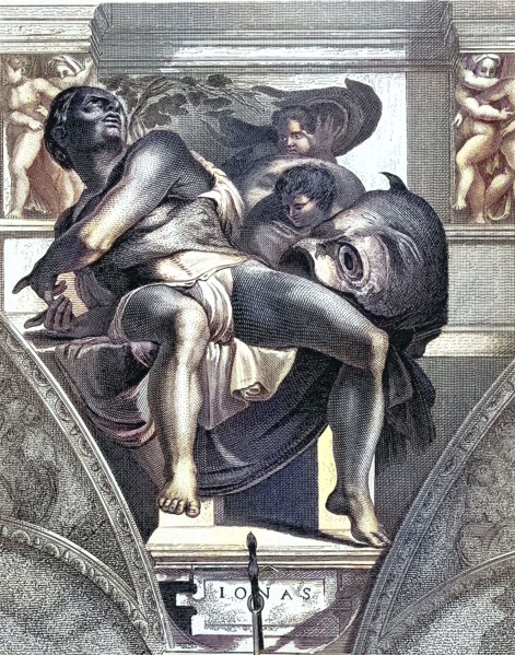 Jonah. prophets in the Tanakh. biblical story. depiction from the Sistine Chapel. Michelangelo.